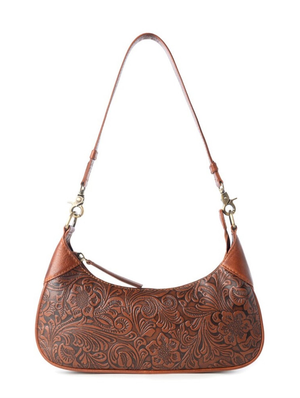 Myra Heritage Vine Embossed Leather Bag for Women in Red with shoulder strap